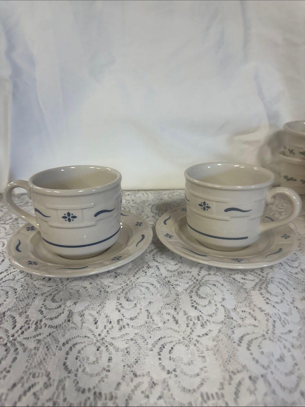 Longaberger Blue Traditional Ceramic Cup and Saucer Set